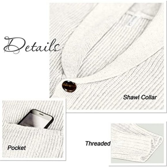 MENS Cardigan Sweater Casual Soft Shawl White - Picture 4 of 5
